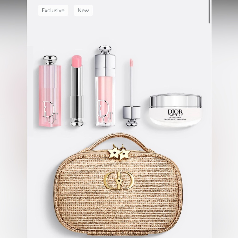 Dior Pink Lip Gloss and Cream with Gold Bag